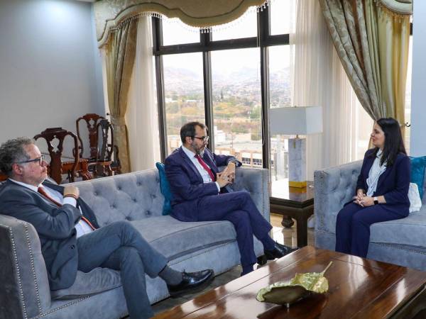 La subsecretaria de Política Exterior, Pamela Handal, se reunió con Alejandro Álvarez y Sergio Aguiñada, miembros de la Oficina del Sistema de Naciones Unidas en Honduras.