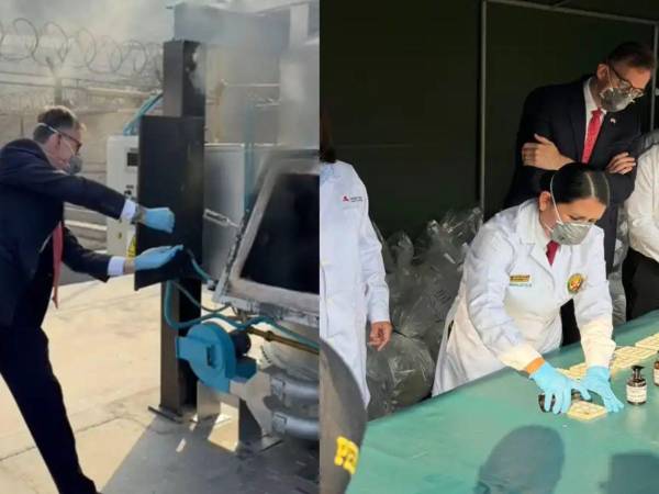 Momento cuando las autoridades de Perú destruyen más de ocho toneladas de droga.