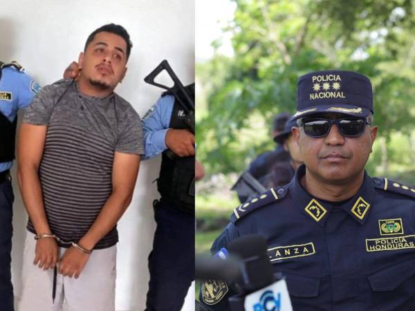 Alias El Texas al momento de la detención y comisionado Eduardo Lanza, jefe de la Policía Nacional en el Valle de Sula, durante las diligencias relacionadas con la investigación.