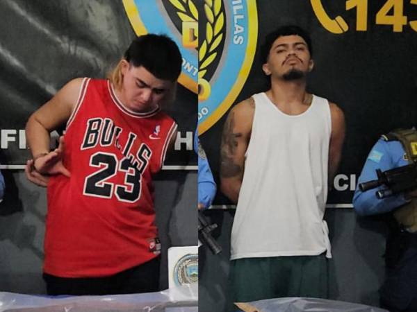 Momento de la captura de Jefry Eduardo Perdomo García, alias “Coala” o “Blindado”, de 18 años y Michael David Alvarado Cerrato, de 23 años, alias “Pillo” o “Gavilán”.