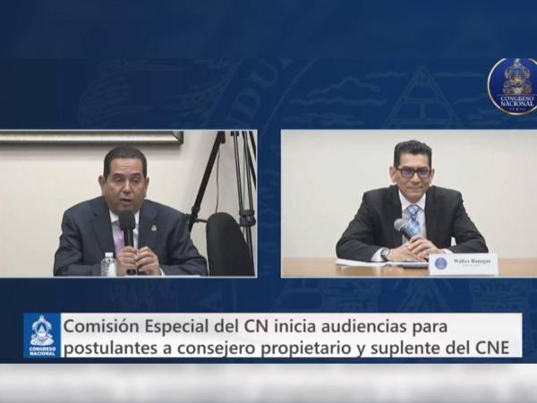 El diputado Antonio Rivera Callejas durante la audiencia pública realizada al abogado Walter Alex Banegas Aguilera, unos de los candidatos que aspira a un cargo en el Consejo Nacional Electoral.