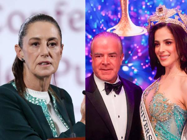 La presidenta de México, Claudia Sheinbaum, habla este miércoles durante una rueda de prensa en el Palacio Nacional en Ciudad de México (México). Sheinbaum pidió a la Fiscalía General de la República (FGR) informar con claridad si existe una investigación o una orden de aprehensión contra Raúl Rocha Cantú, dueño de la marca Miss Universo, luego de una información periodística al respecto.