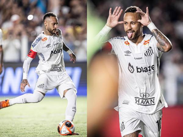 Neymar marcó su primer gol en su regreso con el Santos de Brasil y lo celebró a lo grande.