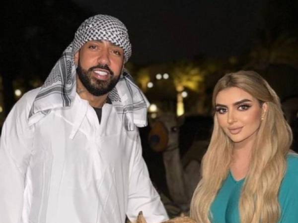 Karim Kharbouch, más conocido como French Montana, junto a la jequesa Mahra bint Mohammed bin Rashid Al Maktoum, princesa de Dubái.