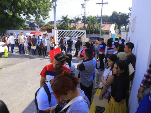 El desempleo en Honduras para 2025 presenta cifras variadas, con algunas proyecciones que indican un aumento a finales de año hasta 280,000 desempleados; en la imagen, largas filas de jóvenes buscando empleo.
