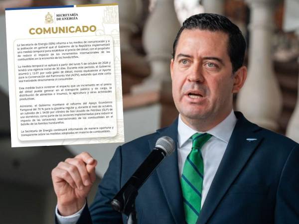 Autoridades de Energía y Finanzas explicaron en Casa Presidencial que el Gobierno absorberá durante 30 días L12.01 por cada galón de diésel para contener nuevas alzas en el precio.