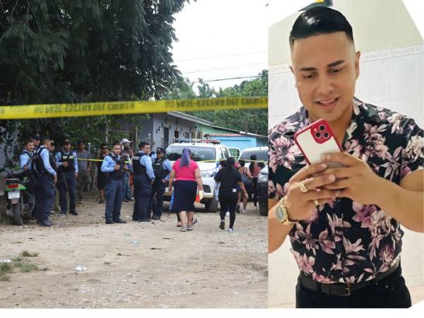 <b>Escena del crimen bajo resguardo policial. </b>Agentes de la Policía Nacional acordonaron el gimnasio en el barrio El Progreso, de Morazán, Yoro, donde cuatro hombres fueron abatidos a balazos en la mañana del lunes.