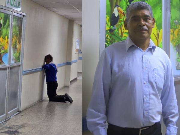Jesús Ramos ora frente a la Unidad de Cuidados Intensivos Pediátricos del IHSS.