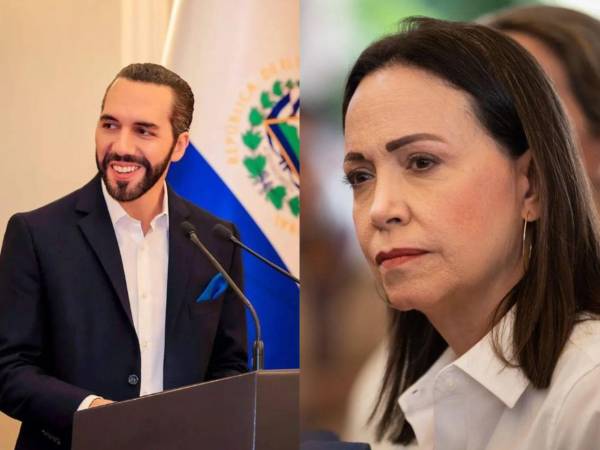 A la izquierda, el presidente de El Salvador, Nayib Bukele; en la derecha, María Corina Machado, ganadora del Premio Noble de la Paz.