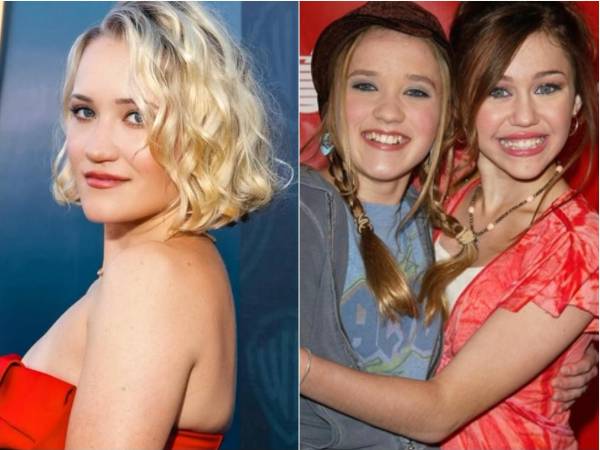 Emily Osment, en la actualidad y junto a Miley Cyrus, en Hannah Montana, 2006