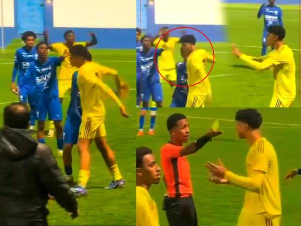 Cristiano Ronaldo Jr. se molestó por una decisión arbitral y mostró su enfado cuando era sustituido en partido del Al Nassr Sub-15 ante Al Hilal Sub-15.