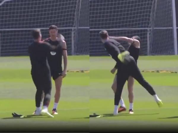 Szczesny y Lewandowski se fueron 'a los golpes' en el último entrenamiento del Barcelona.