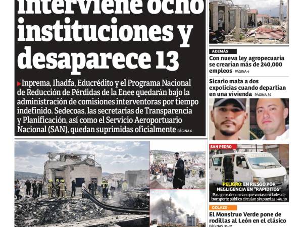 Gobierno interviene ocho instituciones y desaparece 13