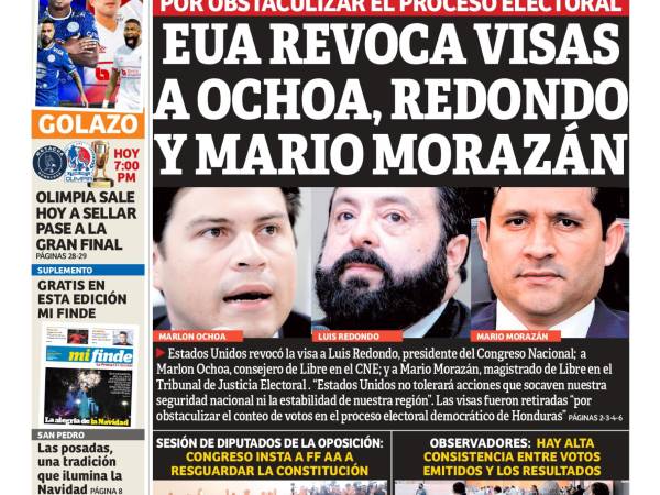 EUA revoca visas a Ochoa, Redondo y Mario Morazán