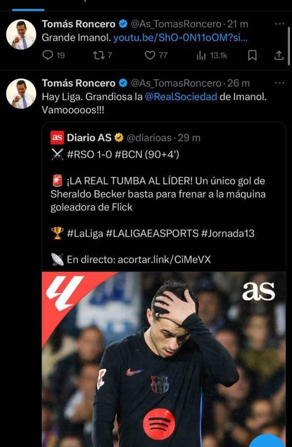 De la misma manera lo hizo Tomás Roncero, gran seguidor del Real Madrid y periodista de Diario AS.