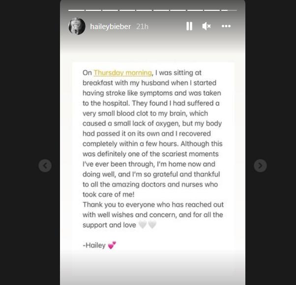 Hailey compartió este mensaje en sus redes para explicar qué fue lo que le sucedió.