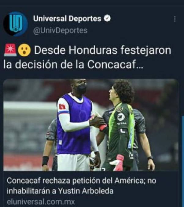 El Universal Deportes señaló que en Honduras se ha festejado la decisión de Concacaf de no castigar a Arboleda.