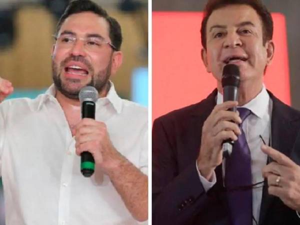 Imagen del archivo que muestra a Jorge Calix y Salvador Nasralla en mítines politicos de 2025