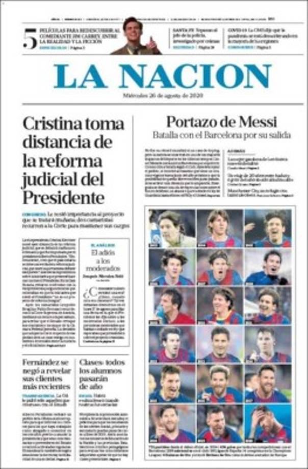 Diario La Nación (Argentina) - 'Portazo de Messi'. 'Batalla con el Barcelona por su salida'.