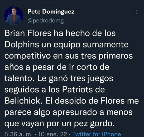 Brian Flores estuvo tres años con los Miami Dolphins y los expertos señalan que bajo su mando fue un equipo competitivo.