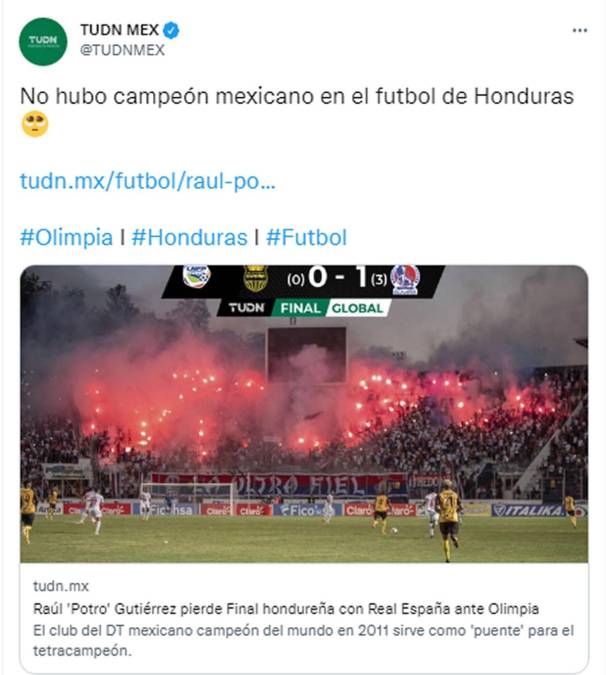 TUDN México - “No hubo campeón mexicano en el futbol de Honduras”.