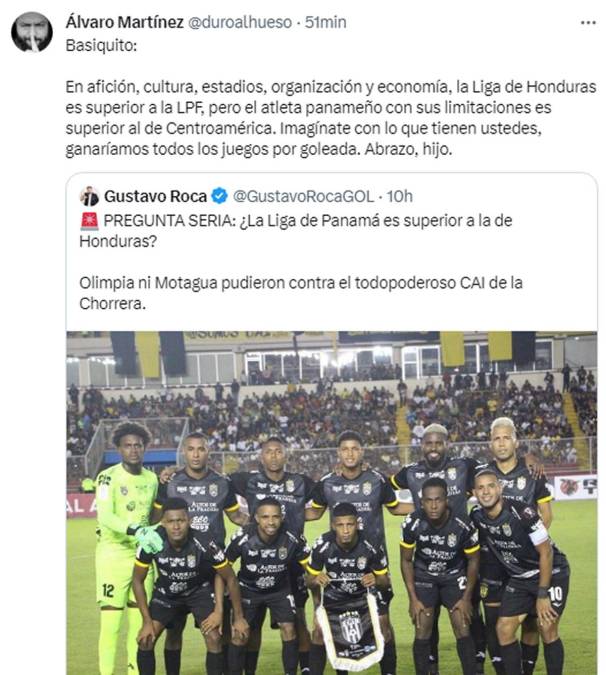Álvaro Martínez le volvió a responder otro twett a Gustavo Roca sobre que Liga es superior, ¿la hondureña o la panameña?