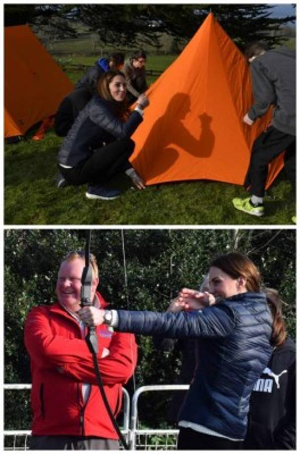 Después de su visita a Belfast, los duques de Cambridge se detuvieron en Fermanagh, donde aprendieron más sobre el trabajo de la organización benéfica para la justicia social Extern y su centro de actividades Roscor Youth Village. <br/><br/>El centro ofrece actividades al aire libre y enseña habilidades de vida independiente a los niños remitidos al programa por los trabajadores sociales o el Departamento de Justicia.<br/><br/>Allí Kate Middleton ayudó a los niños a armar una carpa e incluso practicó tiro con arco.