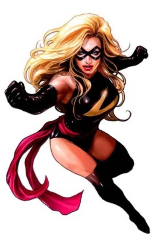 MS. MARVEL<br/>Identidad: Carol Danvers<br/>Poderes/habilidades: Como resultado de una explosión que involucraba a un superhéroe alienígena, su ADN fue alterado, ganando superfuerza, y una resistencia que la hacen prácticamente invulnerable. <br/>