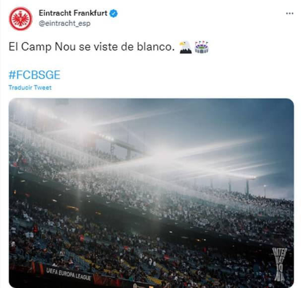 “El Camp Nou se viste de blanco”, fue el tweet del Eintracht Frankfurt previo al partido. Un mensaje que no gustó en Barcelona.
