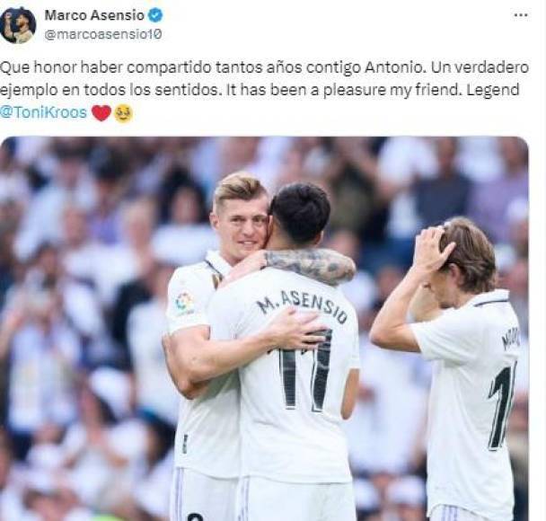 “Un verdadero ejemplo en todos los sentidos”, Marco Asensio se tomó parte de su tiempo para despedirse del alemán.