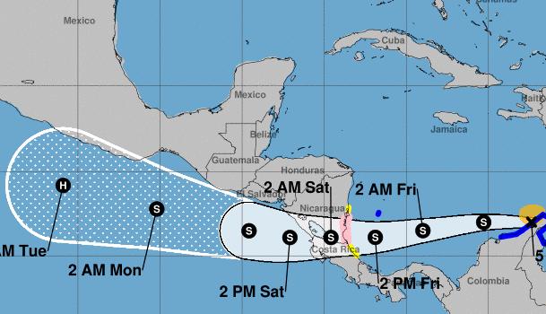 Emiten vigilancia de huracán y tormenta tropical para Nicaragua y Costa Rica