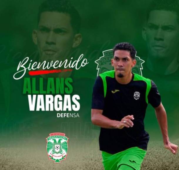 El defensa Allans Vargas, que no contaba para el Real España a pesar de que tenía contrato, se ha convertido también en nuevo jugador del Club Deportivo Marathón. “Bienvenido a tu nueva casa”, anunció el equipo verdolaga que sigue moviendo el mercado con bombazos.