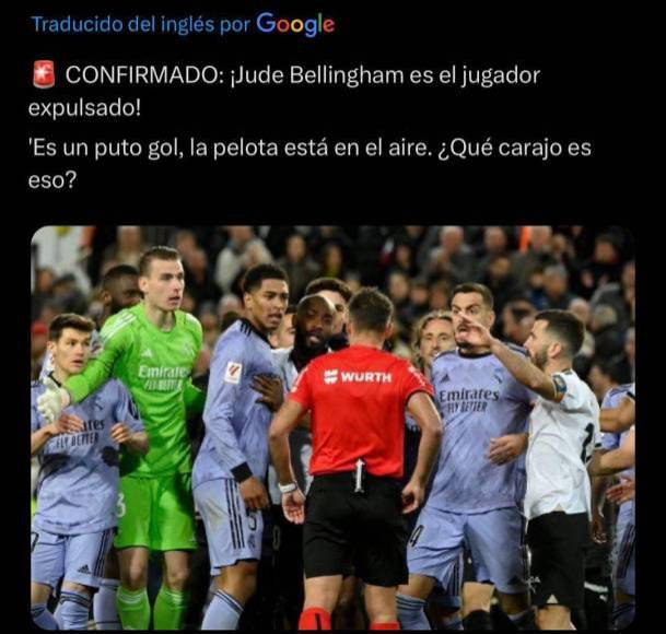 El otro tuit que reposteó fue lo que dijo Bellingham al arbitro. “¿Qué carajos es eso?”.