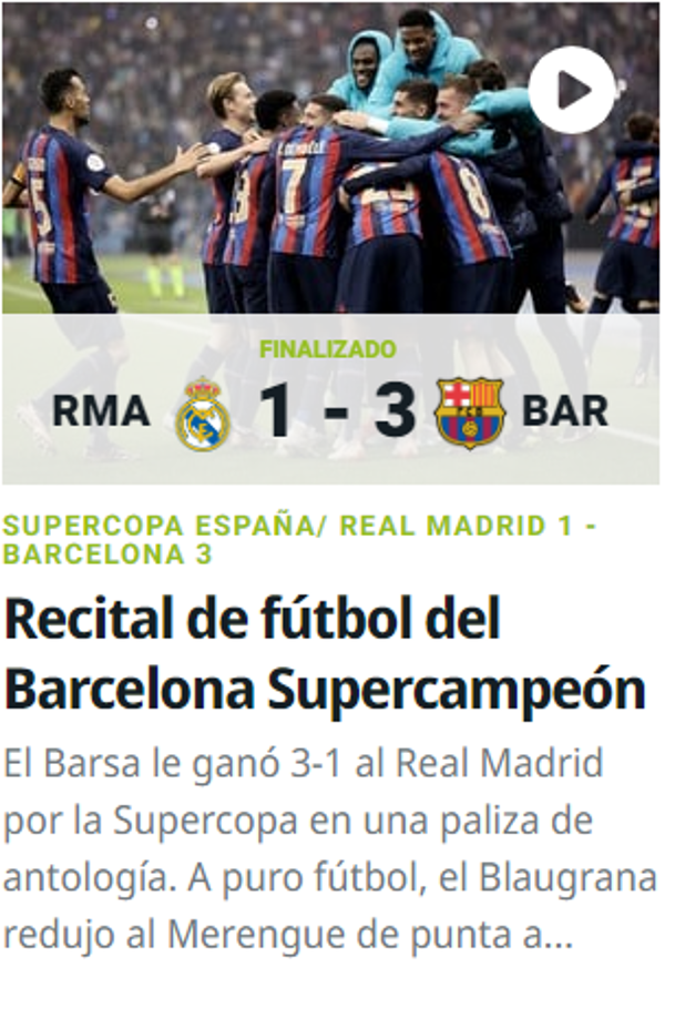 Diario Olé de Argentina: “Recital de fútbol del Barcelona Supercampeón”.