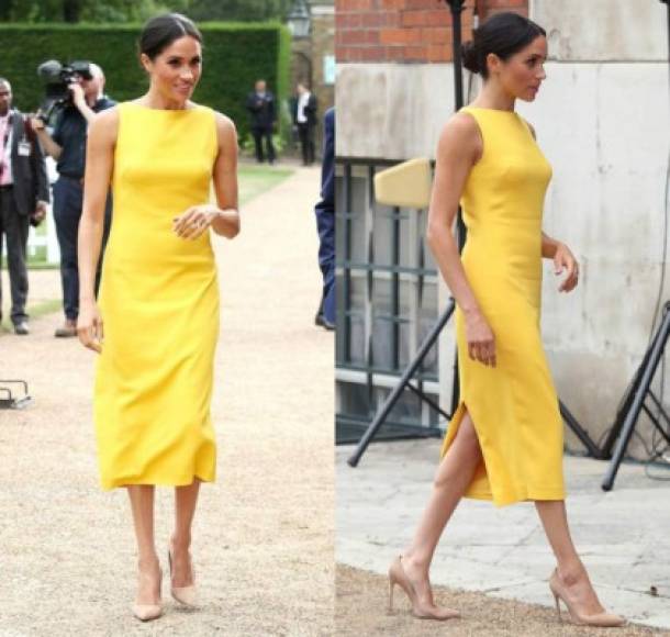 5 de julio de 2018<br/><br/>La duquesa de Sussex brilló como nunca en el evento Your Commonwealth Youth Challenge con un vestido amarillo ajustado firmado por Brandon Maxwell que resaltó su figura y tono de piel. <br/>