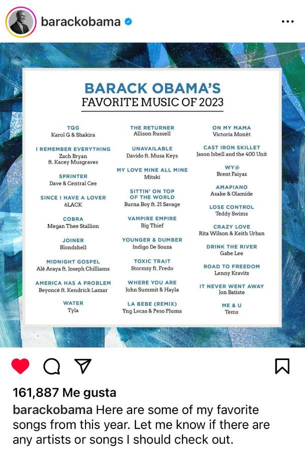 Peso Pluma, Karol G y Shakira entre los favoritos de Barack Obama