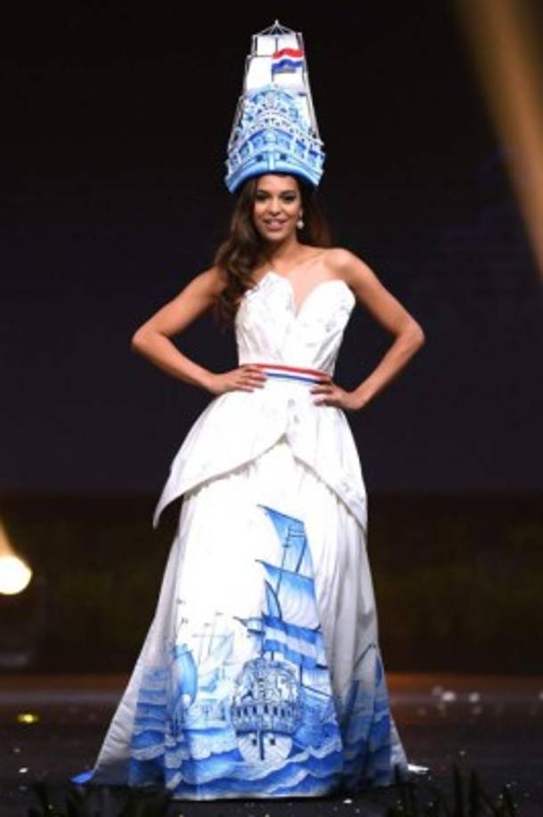 Rahima Dirkse, Miss Netherlands 2018 poses on stage during the 2018 Miss Universe national costume presentation in Chonburi province on December 10, 2018. (Photo by Lillian SUWANRUMPHA / AFP)