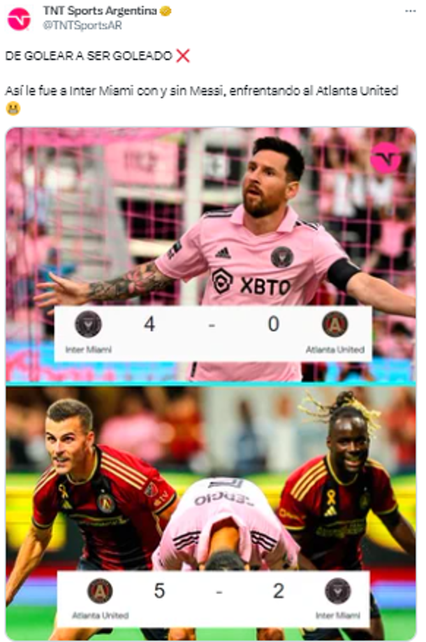 TNT Sports Argentina: “DE GOLEAR A SER GOLEADO. Así le fue a Inter Miami con y sin Messi, enfrentando al Atlanta United!”