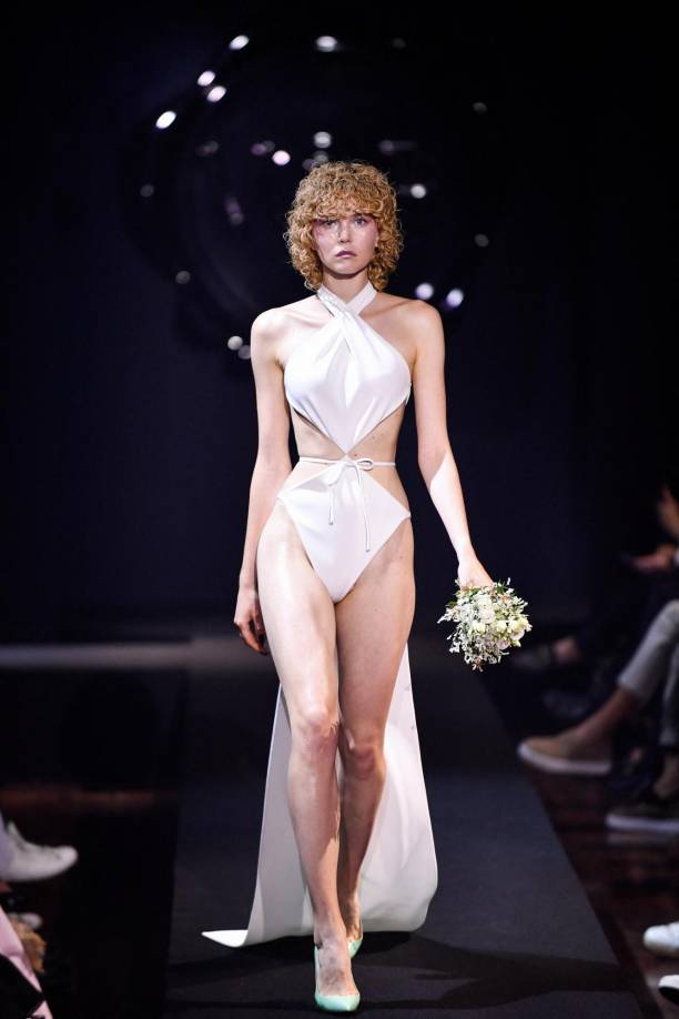 A model presents a creation by Viktor &amp; Rolf during the Women's Haute-Couture Fall/Winter 2023/2024 Fashion Week in Paris on July 5, 2023. (Photo by JULIEN DE ROSA / AFP)