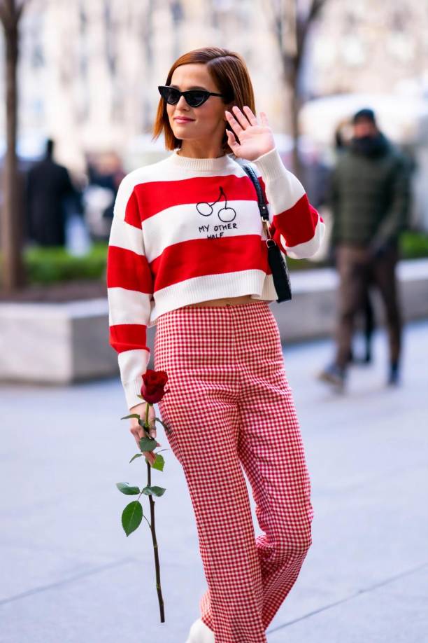 Este estampado es llamativo de por sí. Intenta combinarlo con otras prendas lisas. Si tienes experiencia combinando diferentes estampados, te puedes arriesgar, como en este look con cuadros.