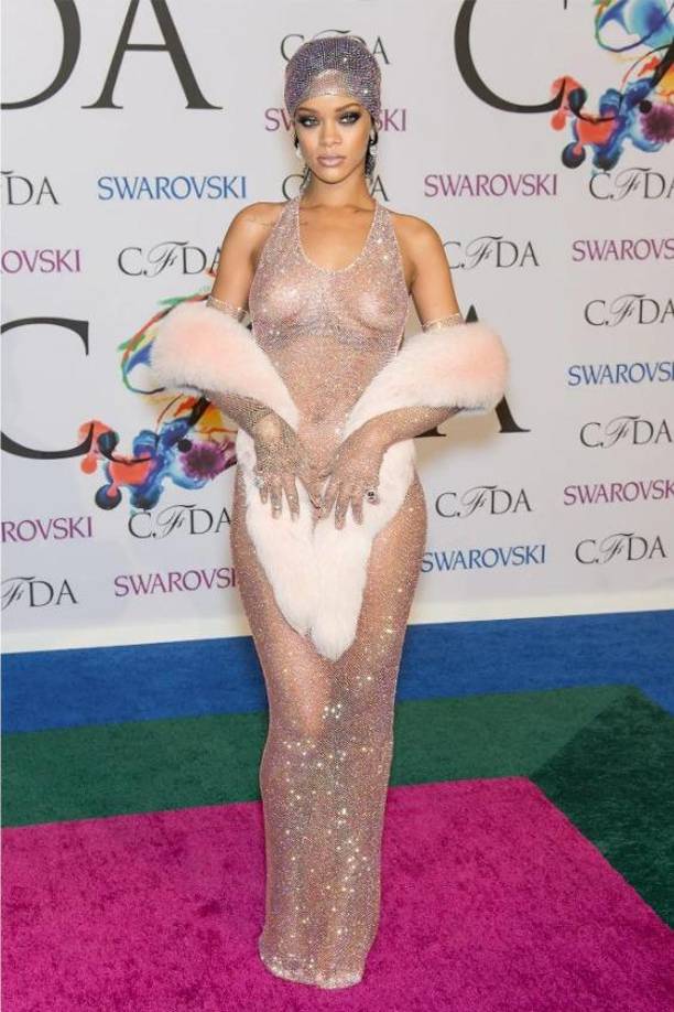 Para los CFDA Awards del 2014, Rihanna recibió muchas críticas por aparecer envuelta en iridiscencia, un estilo diseñado por Adam Selman<b>.</b> Para su creación se utilizaron más de 230,000 cristales. 