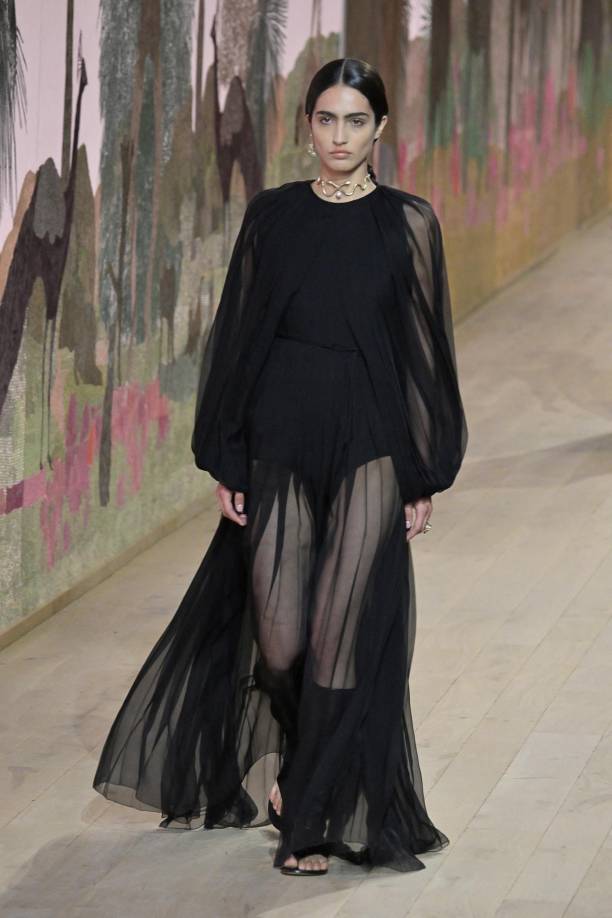 A model presents a creation by Christian Dior during the Women's Haute-Couture Fall/Winter 2023/2024 Fashion Week in Paris on July 3, 2023. (Photo by Alain JOCARD / AFP)