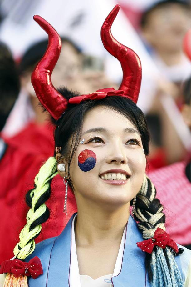 Una chica surcoreana llegó al estadio con este disfraz para apoyar a su selección.