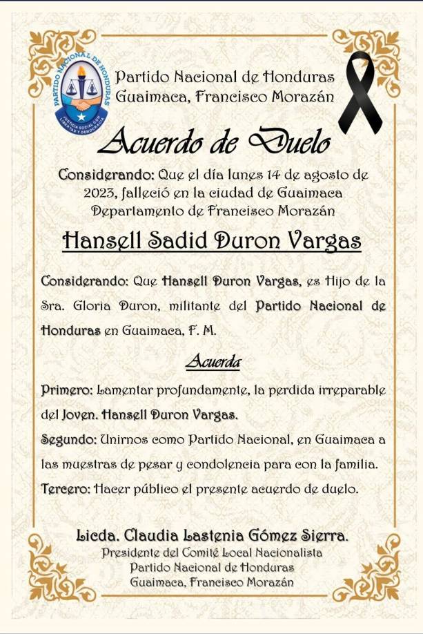 El Partido Nacional también expresó sus condolencias.