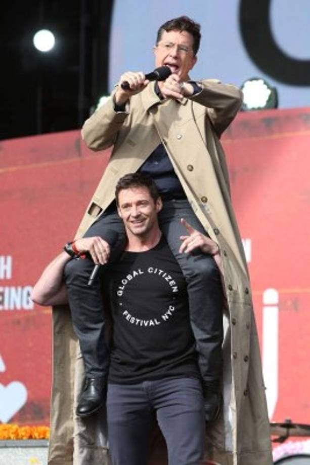 Hugh Jackman y Stephen Colbert.