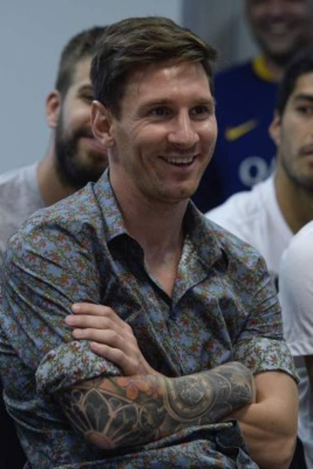 Messi en la rueda de prensa de Pedro.
