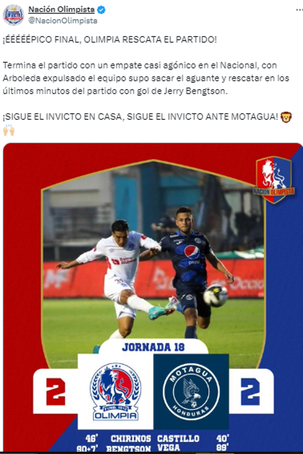 “Sigue el invicto de Olimpia en casa, sigue el invicto ante Motagua”