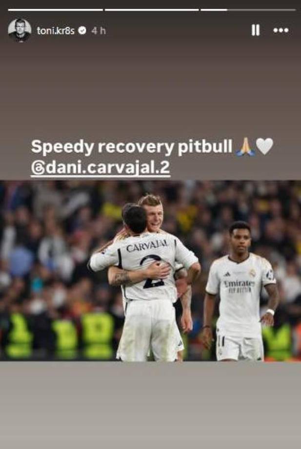 Toni Kroos estuvo en el Bernabéu y luego le envió fuerzas a su excompañero: “Que te recuperes pronto, Pitbull”.