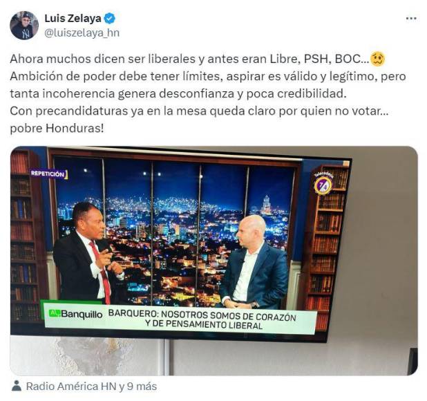 Zelaya reaccionó de esa manera en redes sociales luego de una entrevista en un programa televisivo en el que participó Pedro Barquero, quien manifestó: “Nosotros somos de corazón y de pensamiento liberal”. 