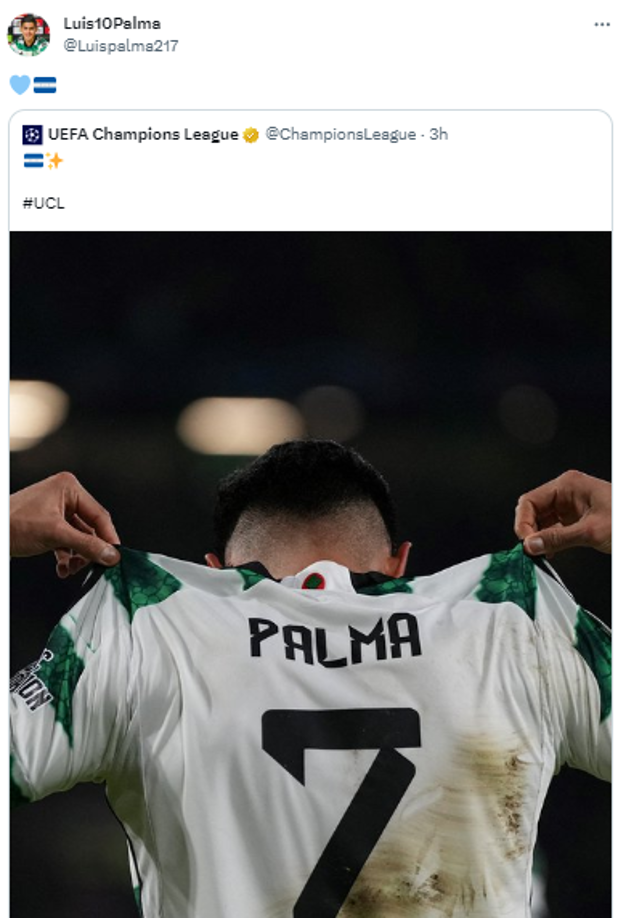 La reacción de Luis Palma tras el post de la UEFA Champions League.